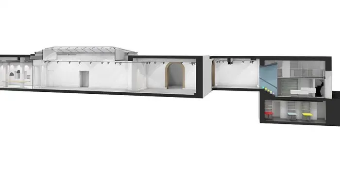 Une ancienne cantine scolaire transformée en musée pour enfant, avec salles d'exposition, ateliers, réception et bureaux administratifs.